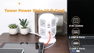 Tower Surge Protector Power Strip 10 ft, TESSAN Long Flat Extension Cord with Multiple Outlets