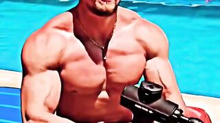 "Bodybuilder showing his physique."