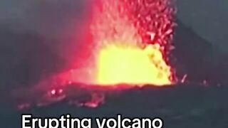Erupting volcano in Iceland ignites continuous curtain of fire #shorts