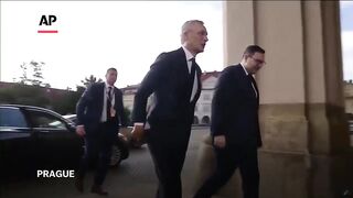 Stoltenberg arrives for informal meeting of NATO foreign ministers in Prague.