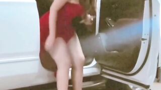 What a beauty lady in red skirt