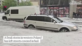Freak storm leaves Polish city blanketed in hail.