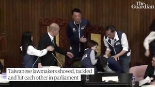 Fight breaks out in Taiwanese parliament over chamber reforms.