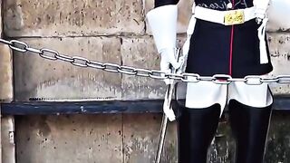 the guard try to hode a laughe