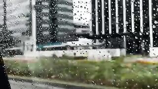Tall building in the rain