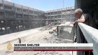 Displaced Palestinians struggling to find shelter in the ruins of Gaza.