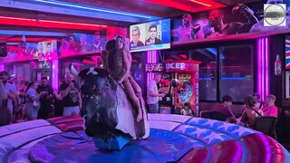 in beautiful dresses Bullriding - Mechanical Bull Benidorm 4K