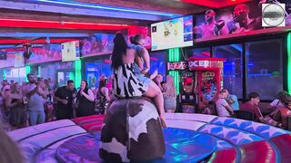 Two  in short dresses on Benidorm Bull! - Mechanical Bull Benidorm 4K