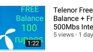 Telenor Free RS 100 ruppes balance+ 500 mb free internet code