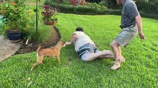 Man's Pants Tear While Play-Wrestling With Friends