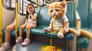 Poor cute cat gets food poisoning and vomits