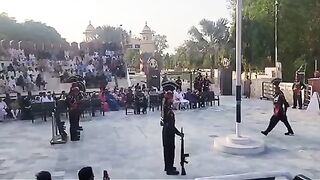 India Pakistan flag ceremony at border crossing area 2024
