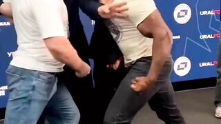 Man got knocked down on the ring after displaying the Spartans thing