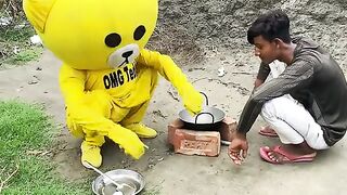 The teady try to do cooking