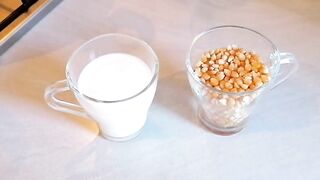 Make sweet milky popcorn with just corn 2 tblspons sn flowr oil, 60g sugr, 150 ml mlk, 1 spn btur