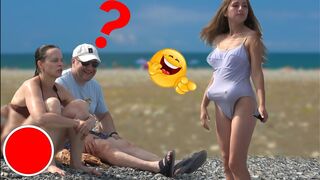 Funny crazy Girl prank on the beach AWESOME REACTIONS
