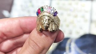 Real Gold & Cubic Zirconia Chief's Head Unisex Ring