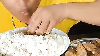 Eating fish curry