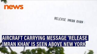 Aircraft carrying the message 'Release Imran Khan' is seen above Nassau, New York