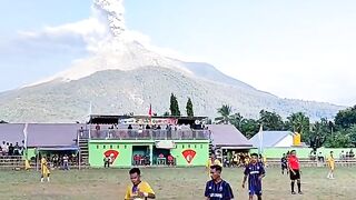 Football Love Unstoppable: Villagers Play Amid Erupting Volcano in Indonesia