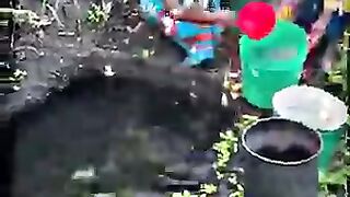 People from the water's edge to water