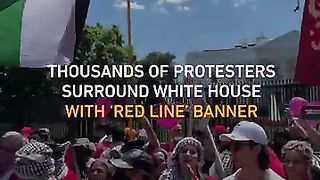 Pro-Palestine protesters surround White House with ‘red line’ banner in demonstration against Biden