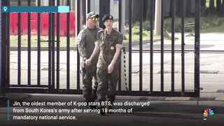 Jin greeted by BTS colleagues as he leaves South Korean army after national service