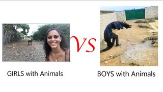  with animals vs Boys with animals Funny Videos