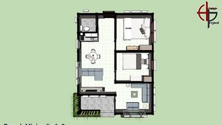 Animasi desain konstruksi rumah minimalis sederhana 6x8 m dengan 2 kamar tidur