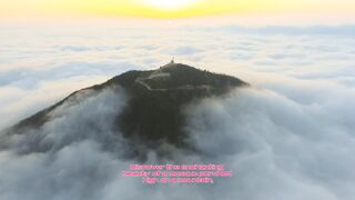 Cloud landscape and mosque at the top of the mountain