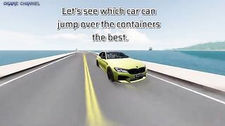 Car vs high  mega container  jump the test