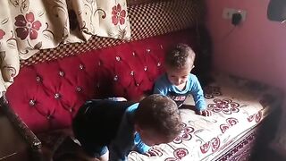 My twin kids trying to play with the polar bear