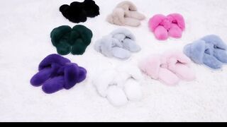 Evshine Women's Fuzzy Slippers Cross Band Memory Foam House Slippers Open Toe