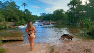 Cooking Outdoor ASMR - Bathing in the waterfall