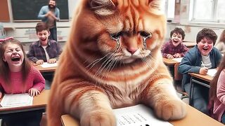 Cat studied hard To get A+#FunnyAnimals #PetComedy #CutePets