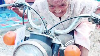 An old woman in action