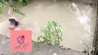 Fish jump on the man