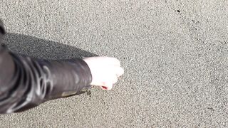 Writing the word LOVE on sand