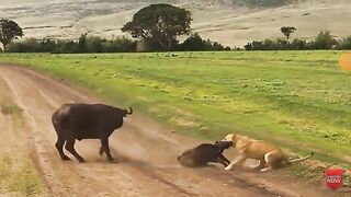 animal dangrous scene lion and  buffalo