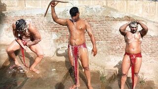 Mud Wrestlers Take a Bath After Mud Wrestling