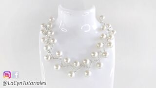 COLLAR DE PERLAS Y MOSTACILLONES CON ALFILERES DE BISUTERÍA. Curso de bisutería con perlas..