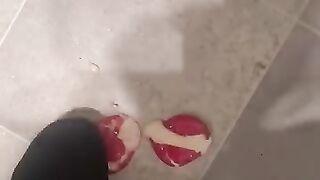 Stepping on food