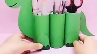 Dinosaur Pen,Pencil,Holder With Tissue Paper Roll Pen Box Craft,Recycled craft ideas for Kids