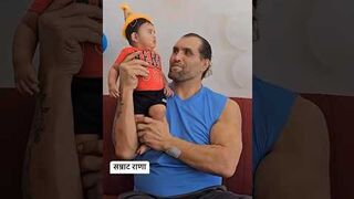 great Khali playing with his cute son Samrat Rana