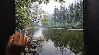 Painting a Realistic River With Acrylic. Time Lapse 90