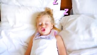 Nastya and papa sleeping at farm sheep Family fun trip