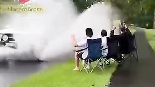 Happiness of grown man Playing in rain