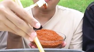 funny Eating  spicy tofu
