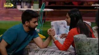 Shivani Kumari and Lovelesh kataria hand wrestling match, bigg boss ott 3 live