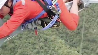 Worker installing cable on power line| hardworking | dangerous work